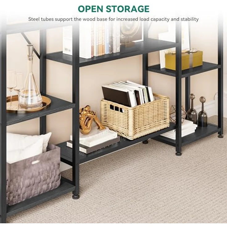 YITAHOME Industrielles Bücherregal 73 cm breit, Stehend Offen Aus Holz Und Metallrahmen Mit 13 Regalen, Präsentationsregal Für Wohnzimmer, Heimbüro, Schwarz – Bild 5