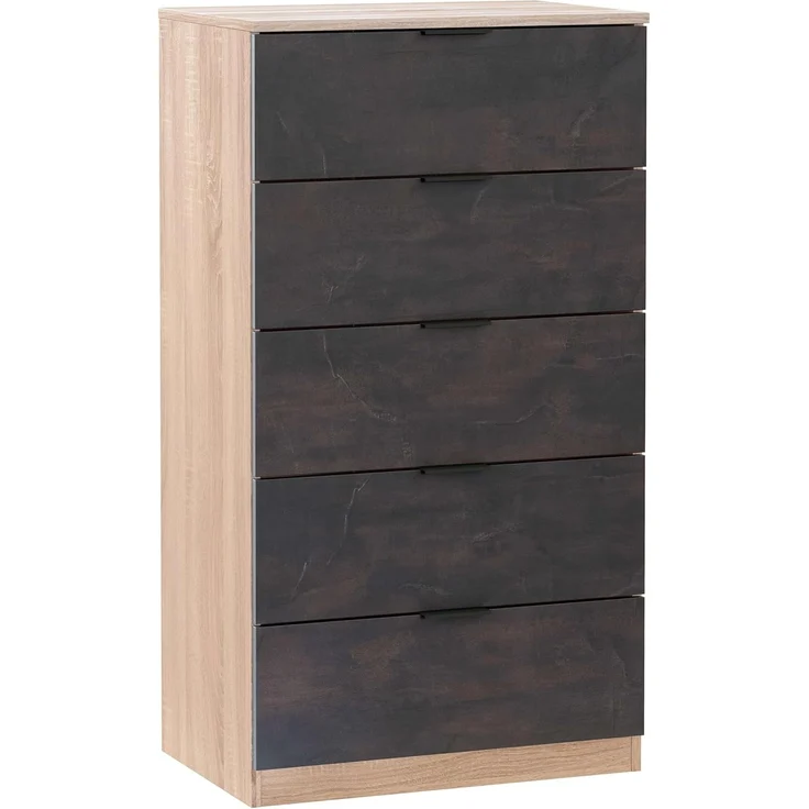 Habitdesign, Kommode mit 5 Schubladen – moderner Sinfonier in Eiche & Rostoptik, platzsparender Schubladenschrank für Schlafzimmer oder Büro, Maße: 60 x 110 x 40 cm (B x H x T), Modell Alaya – Bild 1