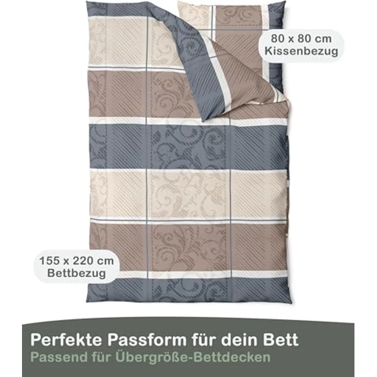 LINKHOFF Bettwäsche Biber Bettwäsche 155x220 Taupe - Beige, 100% Baumwolle, Übergröße, Bettwäsche-Set, Atmungsaktiv – Bild 3
