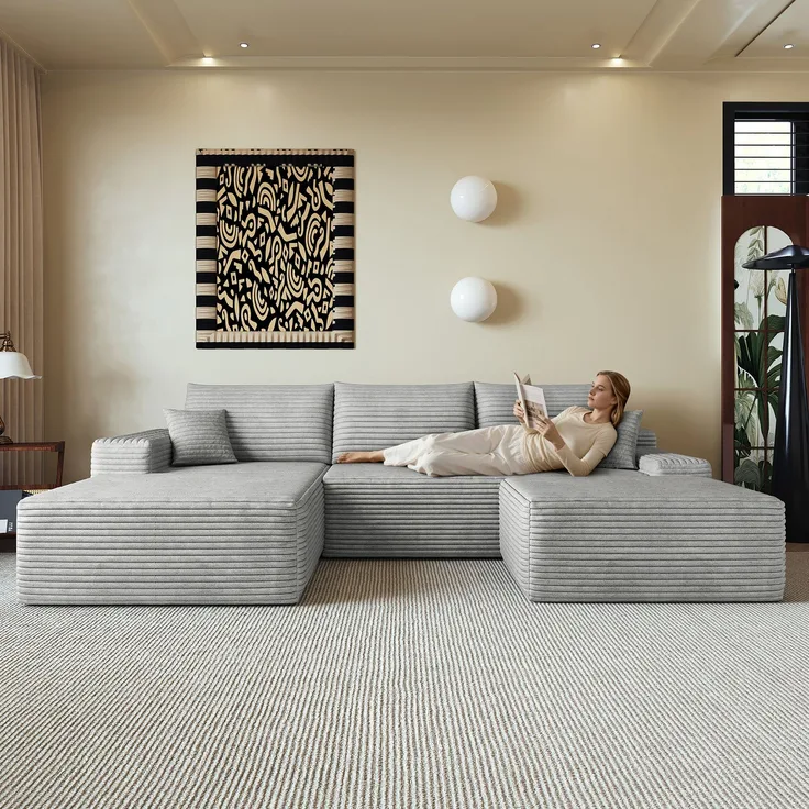 EINHOM 270 cm Boneless Modular Ecksofa, mit L-förmiger Chaiselongue, modernes modulares Sofa , mit tiefer Sitzfläche, Keine Montage erforderlich, Kompressionssofas for Wohnzimmer, Schlafzimmer, Wohnung, Grey