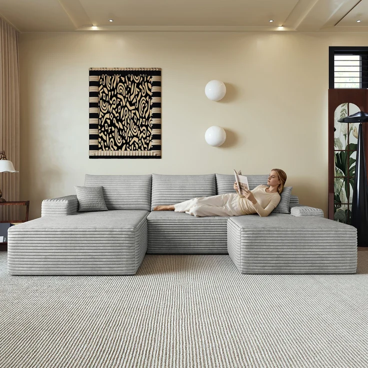 EINHOM 270 cm Boneless Modular Ecksofa, mit L-förmiger Chaiselongue, modernes modulares Sofa , mit tiefer Sitzfläche, Keine Montage erforderlich, Kompressionssofas for Wohnzimmer, Schlafzimmer, Wohnung, Grey – Bild 1