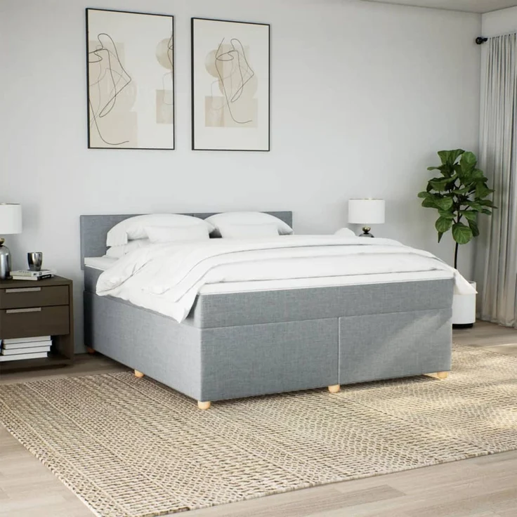 vidaXL Boxspringbett mit Matratze Hellgrau 180x200 cm Stoff 3289052 – Bild 4