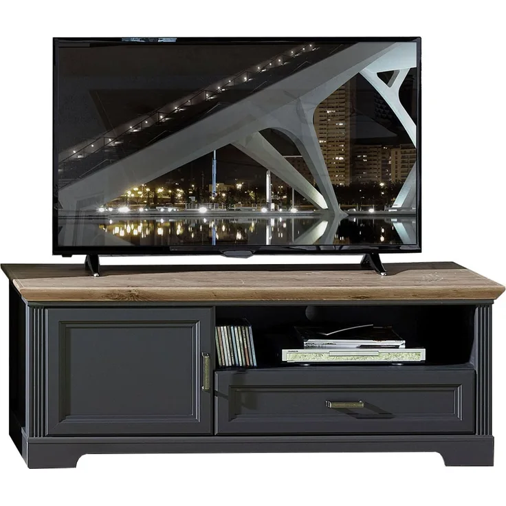 TV-Unterteil Jena / Jasmin, Holzwerkstoff, Grau, Schwarz, 143 x 54 x 51 cm