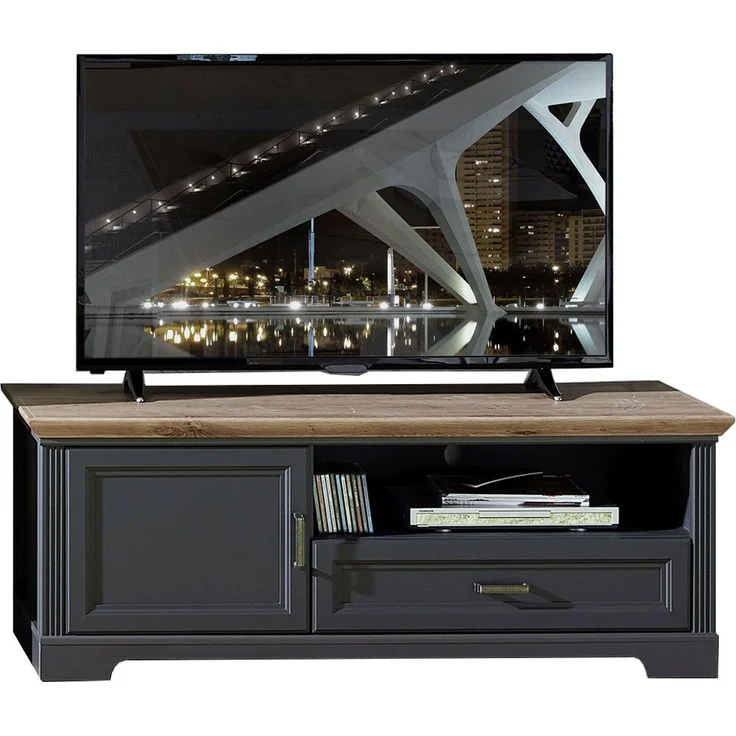 TV-Unterteil Jena / Jasmin, Holzwerkstoff, Grau, Schwarz, 143 x 54 x 51 cm – Bild 1