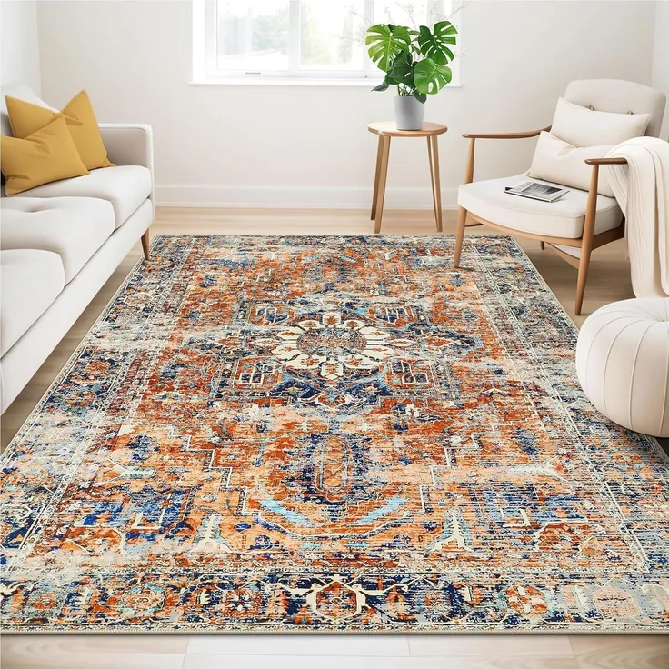 WONGS BEDDING Boho Teppich Orange Kurzflor Vintage Design 200x300 cm