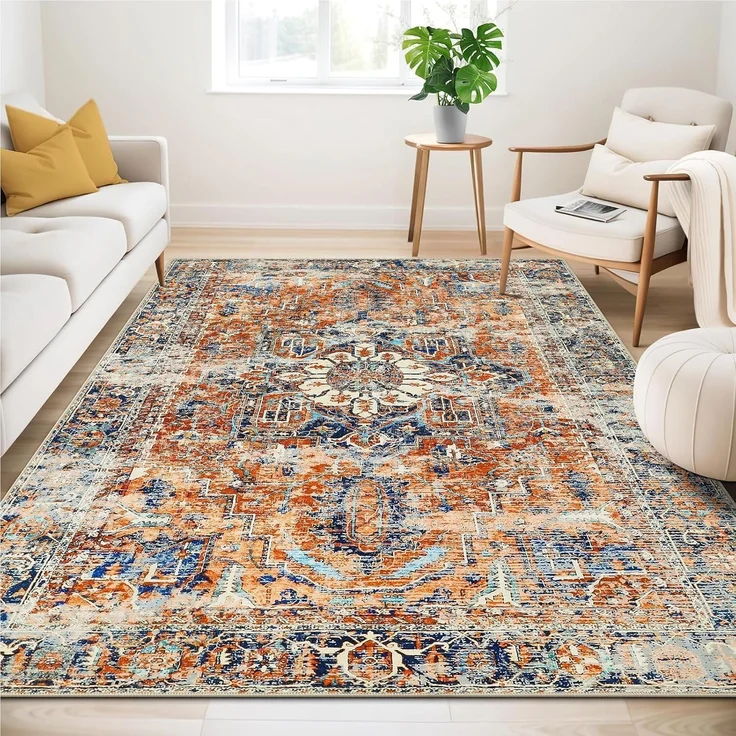 WONGS BEDDING Boho Teppich Orange Kurzflor Vintage Design 200x300 cm – Bild 1