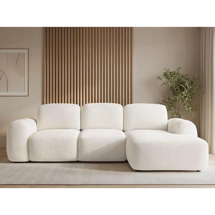 GRAINGOLD Ecksofa Avelin, Eckcouch für Wohnzimmer, L-Form mit Schlaffunktion und Bettkasten, Bouclé-Stoff, Creme, Rechts – Bild 1
