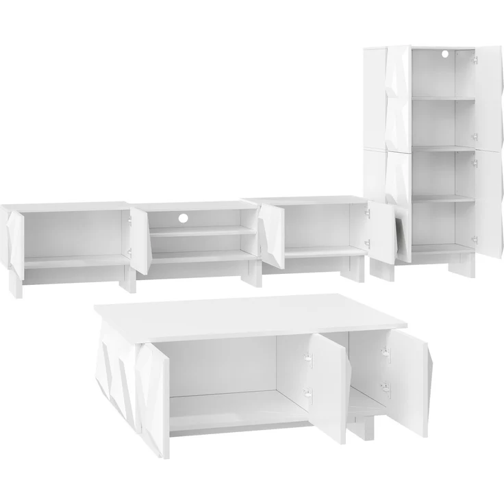 EINHOM Wohnzimmermöbel Set mit 3D-Front, Couchtisch, TV-Lowboard und Sideboard, Modernes Möbel-Set aus PB, Geometrisches Design – Bild 7