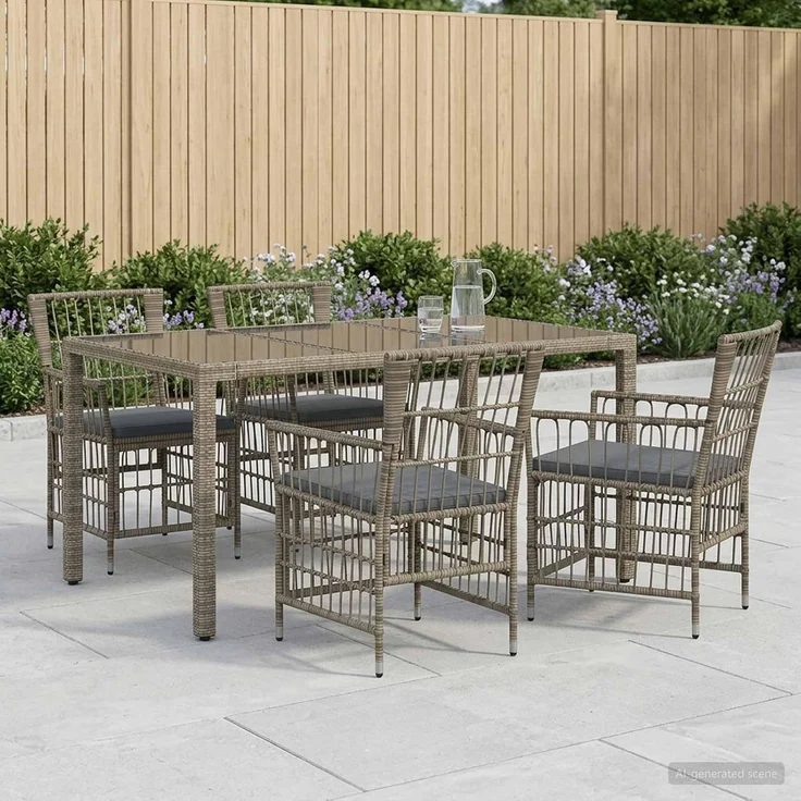 vidaXL Outdoor-Essgruppe 5 stk. Grau Poly-Rattan 3448938 – Bild 2