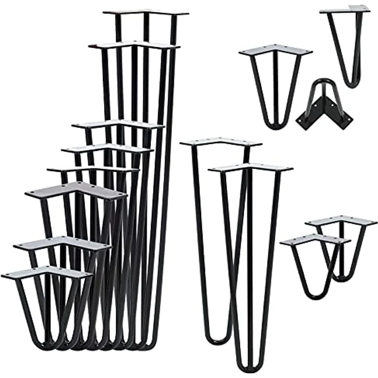 VENDOMNIA Tischbein Hairpin 4er Set, Metall, aus Stahl, 2 oder 3 Streben, Größenwahl, Haarnadel Möbelfüße,Hairpin Legs Tischgestell,Couchtisch, Schreibtisch – Bild 2