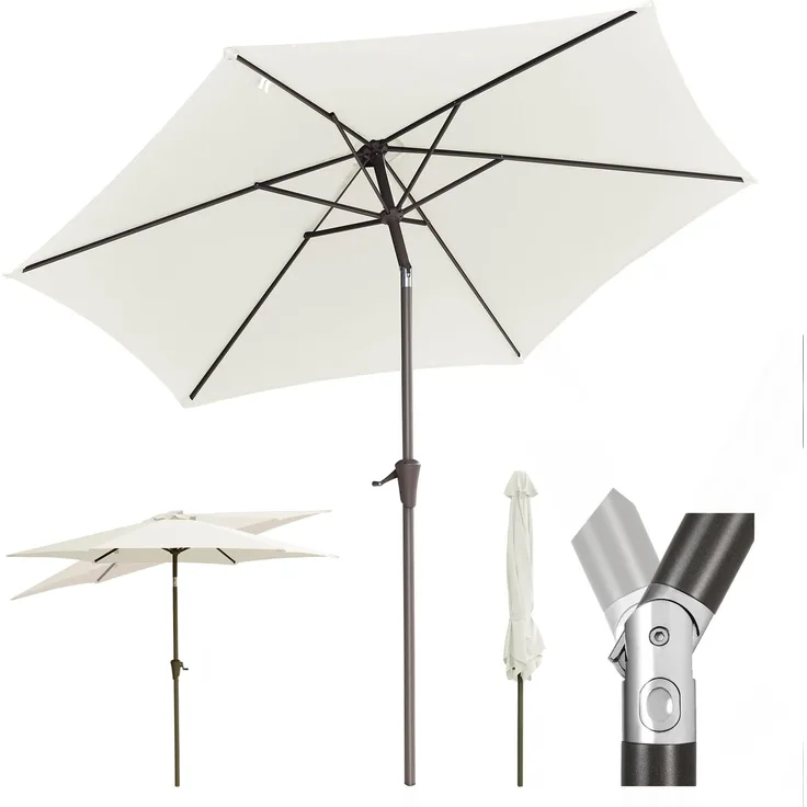 Sekey Sonnenschirm 270cm mit UV50+ Schutz, Wasserabweisend Gartenschirm mit Kurbelbedienung – Ideal für Garten, Balkon & Terrasse