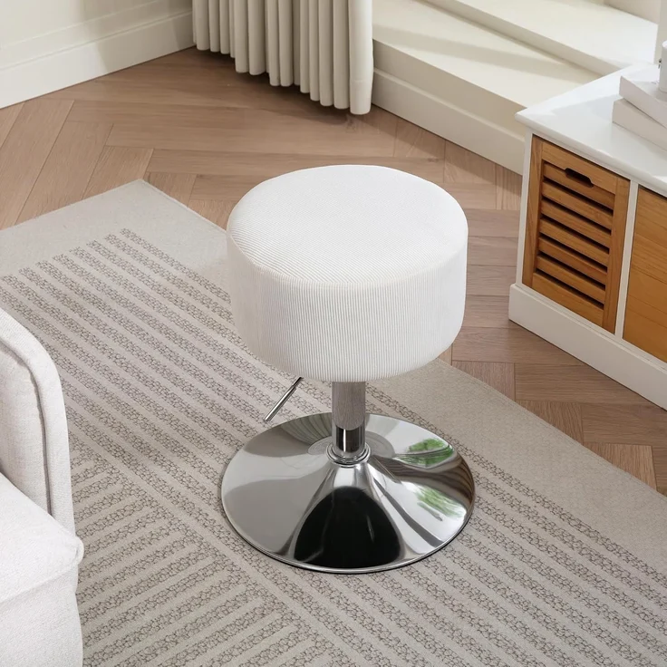 HOMCOM Barhocker mit Metallgestell, Cordoptik, Fußstütze (höhenverstellbar Küchenstuhl, 1 St, gepolstert 360° drehbar Barstuhl), für Küche, Wohnzimmer, Esszimmer Weiß – Bild 9