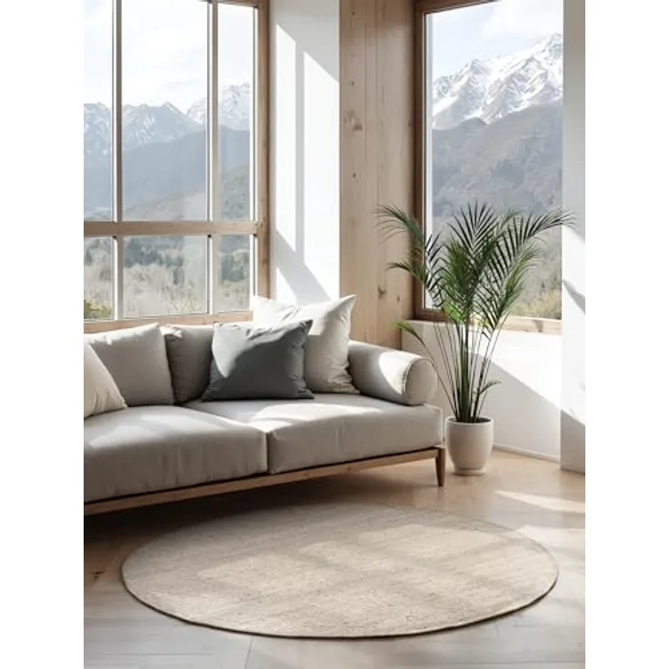 Hanse Home Jaipur Juteteppich - Natur Wohnzimmerteppich aus 100% Jute, Handgewebt & Natürlich - Robust & Pflegeleicht - Boho Naturfaser Jute Teppich für Wohnzimmer, Schlafzimmer - Weiß, Ø 160 cm