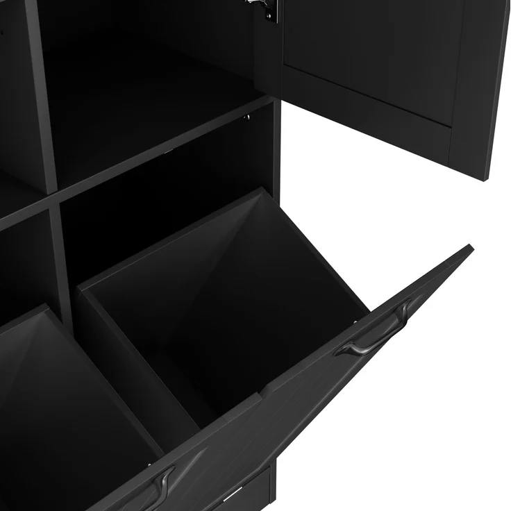 Badezimmerschrank 78 x 35 x 172,7 cm mit 2 Wäschekörben und verstellbarem Einlegeboden – Schwarz – Bild 9
