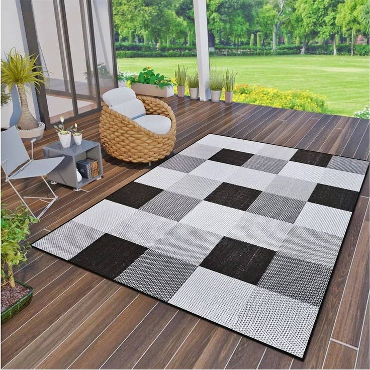Vimoda Outdoorteppich Robuster In- und Outdoor Flachgewebe Balkon Terrasse Küchenteppich, Rechteckig, Höhe: 4 mm, In & Outdoor Läüfer – Bild 5