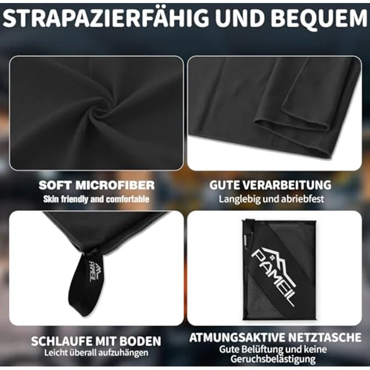 Pameil Mikrofaser Handtuch 3er Set, schnelltrocknend und super saugfähig, 160x80cm Badetuch + 2x 80x40cm Handtücher, Schwarz – Bild 5