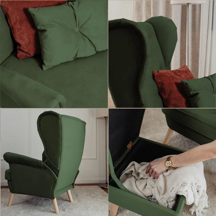 Sessel Ohrensessel ALISON inkl. Hocker in Stoff Trinity Dunkelgrün – Bild 5