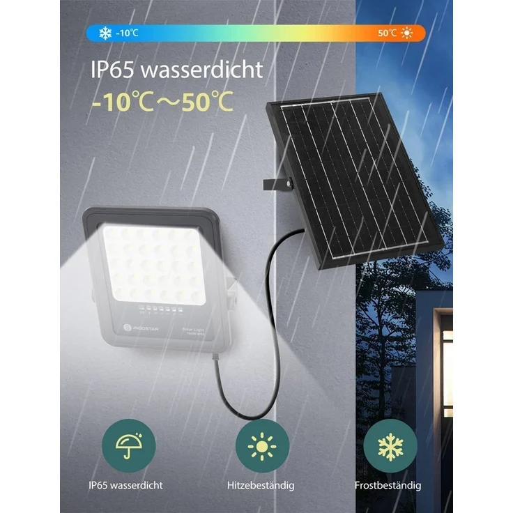 Aigostar Flutlichtstrahler Solarstrahler mit Fernbedienung,6500K,IP65 Außenstrahler,2m Kabellänge, LED fest integriert, Tageslichtweiß – Bild 2