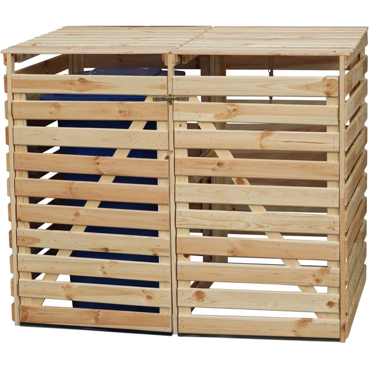 promadino Mülltonnenbox Vario V, für 2 x 240 l, holzfarben – Bild 1
