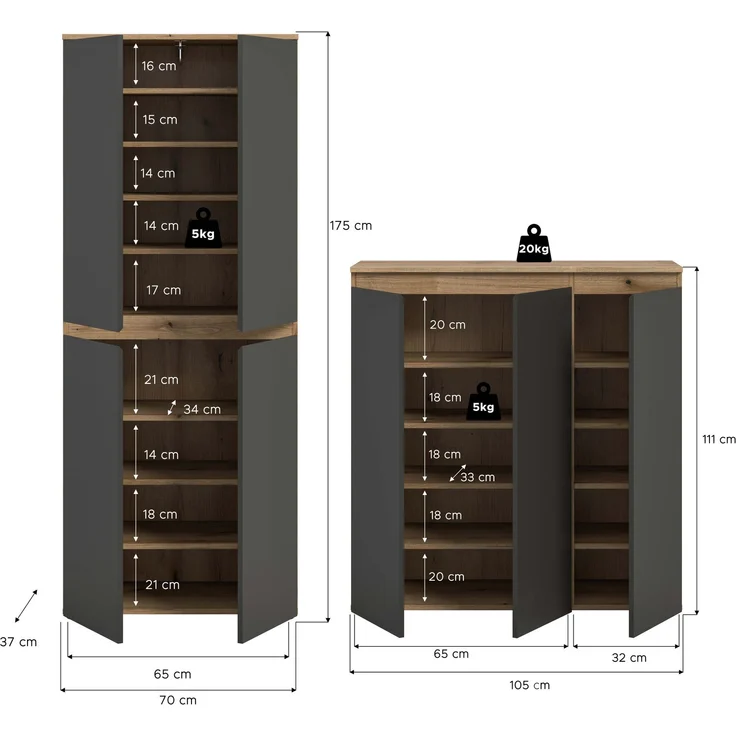 Universalschrank (B/H/T: 190x175x37 cm) in Evoke Oak Nachbildung und anthrazit – Bild 4