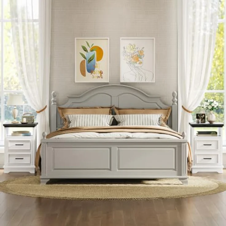 IRONCK Nachttisch Nachtschrank mit 2 Schubladen im Landhausstil, Weiß | 40cm Beistelltisch HolzNachtkästchen Schmal Nachtkommode Sofatisch für Schlafzimmer/Wohnzimmer, 40x40x60cm – Bild 9