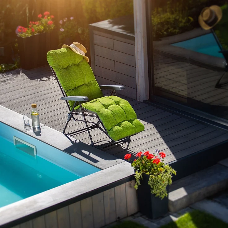 KADAX Gartensessel mit einstellbarer Rücklehne, Relaxstuhl aus pulverbeschichteter Stahlkonstruktion, Klappsessel mit Tragfähigkeit bis 110kg, Gartenliege mit Kissen – Bild 7