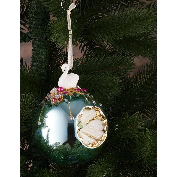 BRUBAKER Weihnachtsbaumkugel Premium Weihnachtskugel - Tiere mit Blumen - 10 cm Christbaumschmuck (1 St), Christbaumkugel aus Glas mit Perlen-Deko und Figur - Handdekoriert – Bild 2