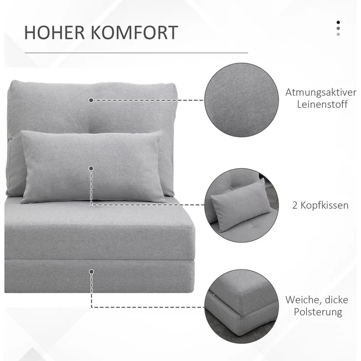 HOMCOM Schlafsessel, Leinen, Metall, Grau, 80L x 60B x 56H cm – Bild 6