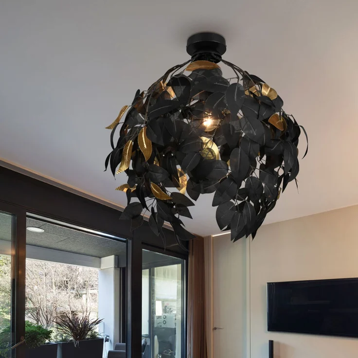 RGB LED Deckenleuchte, Blattdesign, schwarz, gold, H 58 cm – Bild 5