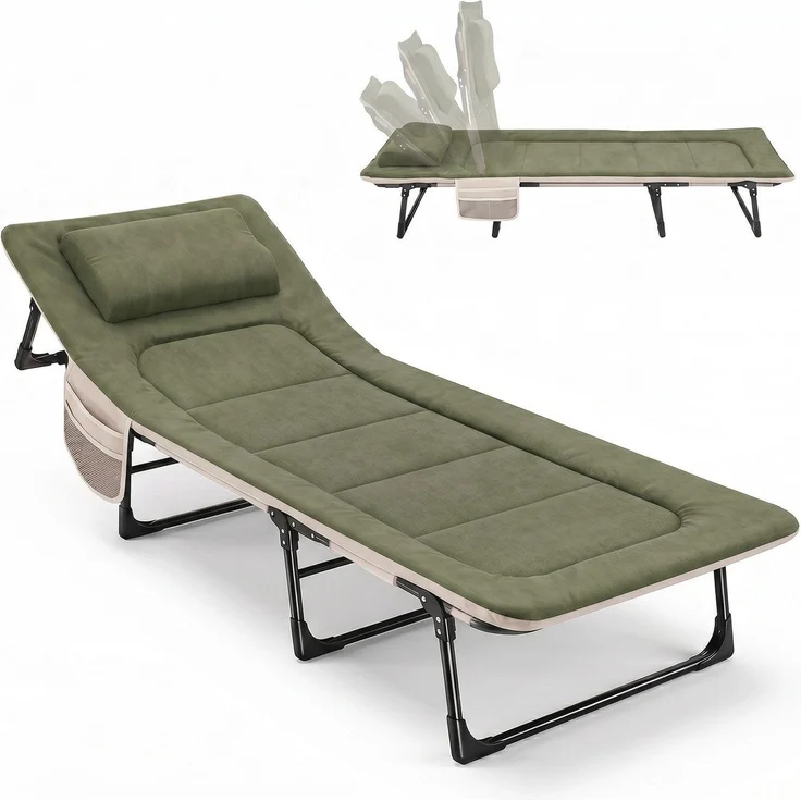 Sekey Feldbett Verstellbar Campingbett Klappbar Gästebett mit Matratze und Kissen, 193 x 70 x 29 cm, Grün – Bild 1