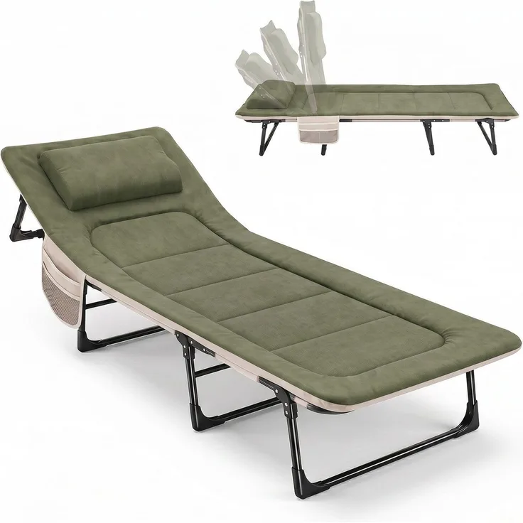 Sekey Feldbett Verstellbar Campingbett Klappbar Gästebett mit Matratze und Kissen, 193 x 70 x 29 cm, Grün