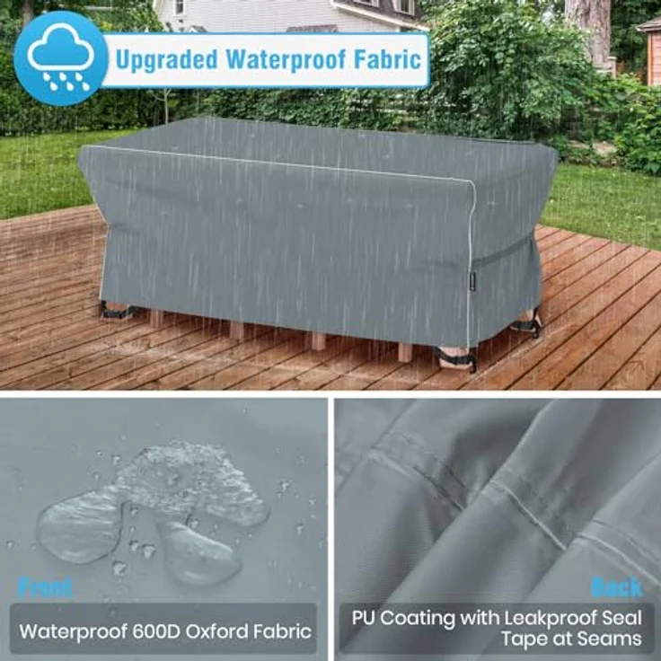 Velway Gartenmöbel Abdeckung Wasserdicht 170 x 95 x 74 cm - Winddicht Schutzhülle mit Reflektierender Streifen 600D Oxford Möbelsets Abdeckung Staubfest Abdeckhauben für Gartentisch Sitzgruppe Grau – Bild 4