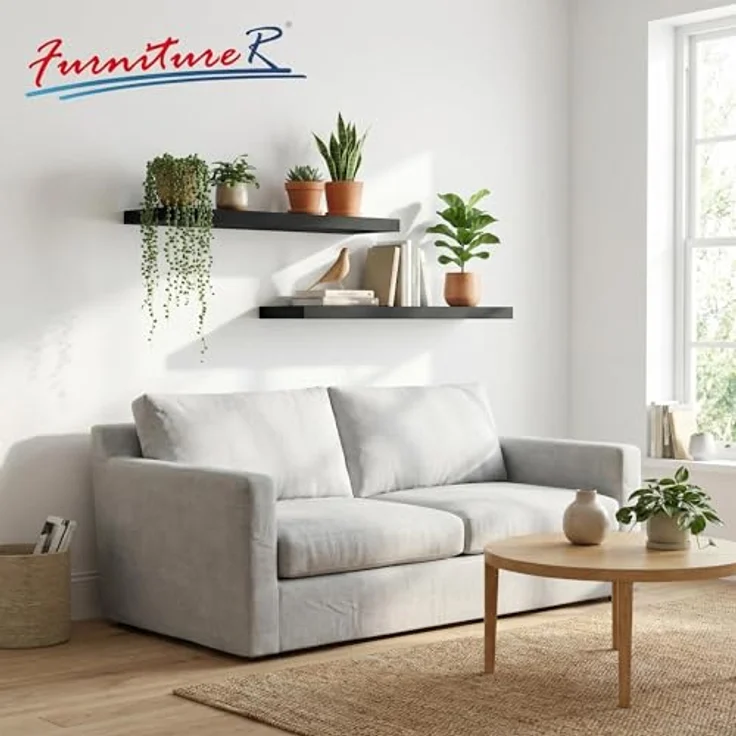 FurnitureR Wandregal 2er Set Schwarz 80x20 cm, Schweberegal mit verdeckter Halterung, Wandboard Holz 80 cm lang, modernes Wandregal für Wohnzimmer Schlafzimmer Küche Flur Büro, Floating Shelf – Bild 4