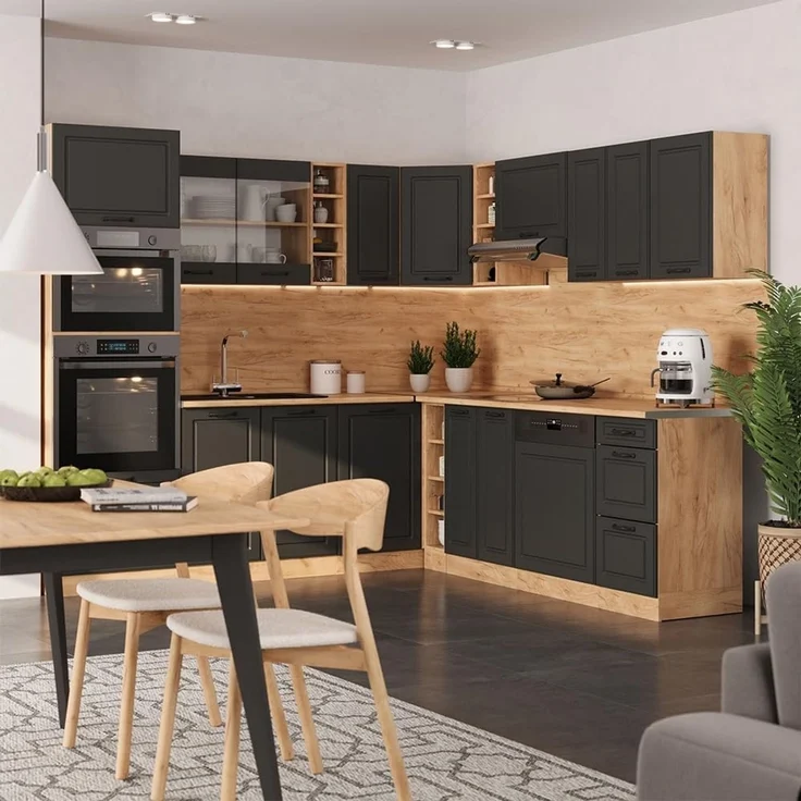 Eckküche R-Line Anthrazit Landhaus/Goldkraft Eiche 247 x 237 cm, AP Anthrazit Vicco – Bild 2