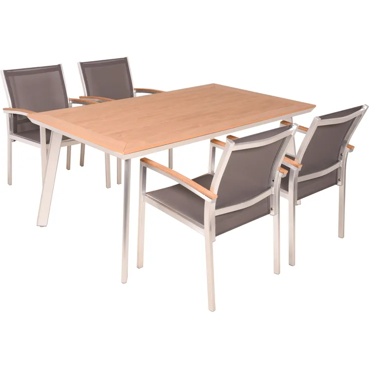 Garten-Sitzgruppe JURO 5-tlg. - Kunststoff, Braun | Gartenmöbel-Set Gartengarnitur Garten-Essgruppe mit Stühlen und Esstisch