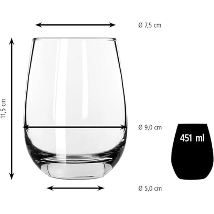 LIBBEY Gläser-Set Libbey Weinglas, 12er Set -STEMLESS-, 12-tlg, Glas, 451 ml, hochwertig verarbeitet, im modernen Design – Bild 3