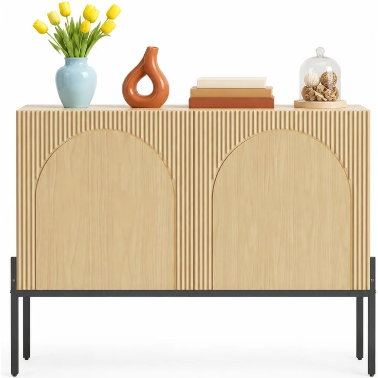 DESVIAE Sideboard Natur aus Spanplatte – 100x75x40 cm – 2 Türen, Metallbeine – Bild 7