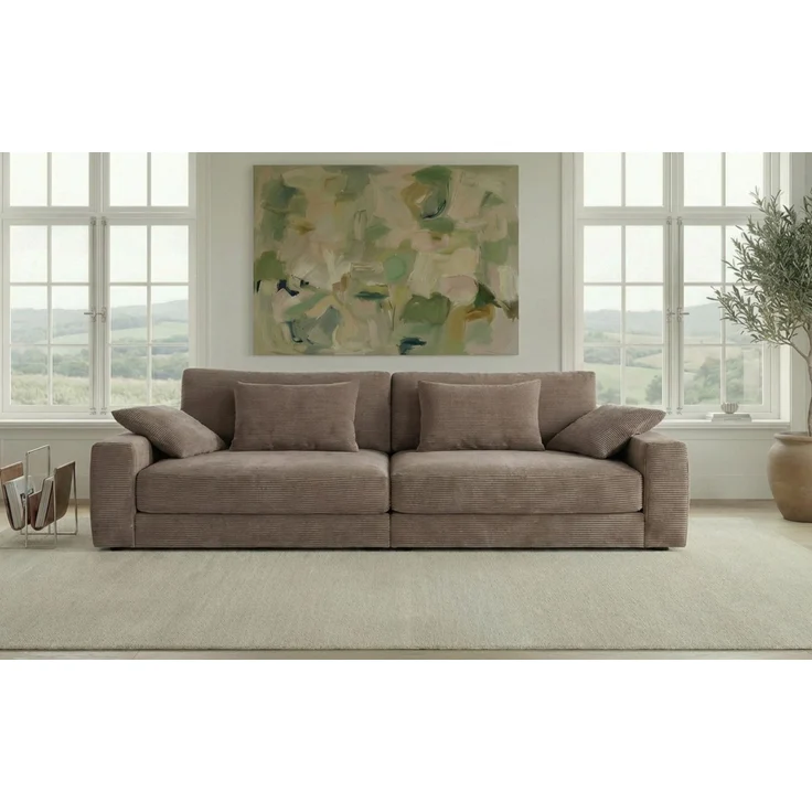 Big-Sofa 290 cm breit Federkern Polsterung tiefe Lounge Couch Cord Braun Taupe – Bild 3