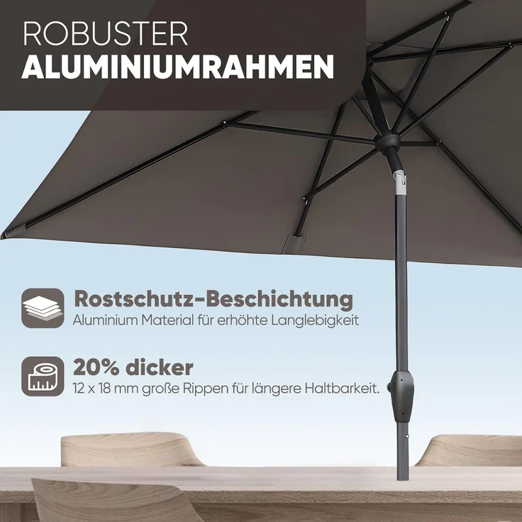 Sekey Sonnenschirm mit Kurbel und UV50+, knickbar, Aluminium cappuccino, 200 × 300 cm – Bild 3