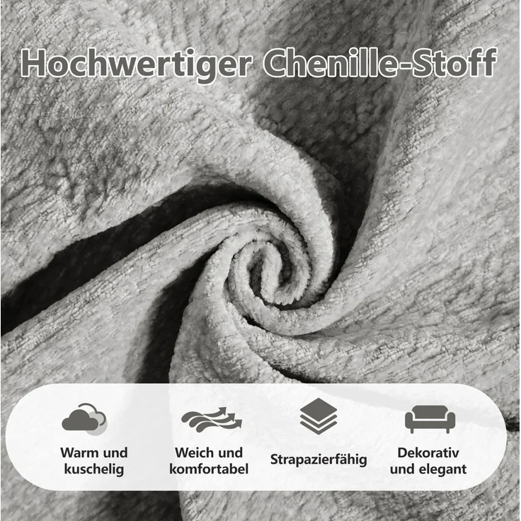 Modulares Ecksofa aus Chenille, mit beweglichen Hockern, 330x149x90 cm, Hellgrau – Bild 7