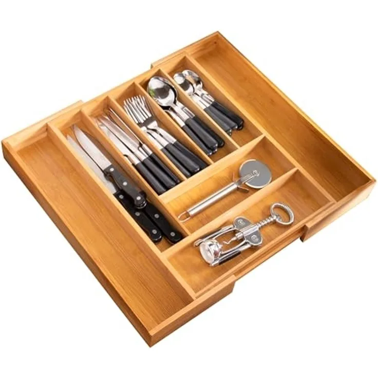 Besteckkasten ausziehbar / Bambus / ca. 33,7 - 50 x 44,7 cm Schubladeneinsatz Besteckeinsatz