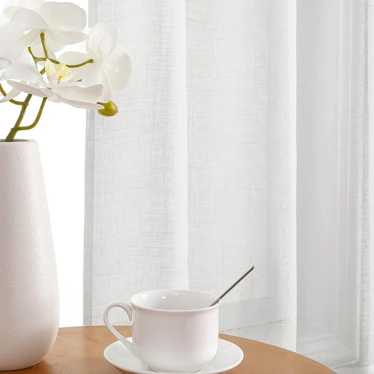 CUCRAF Leinenoptik Voile Vorhänge mit Ösen Gardine für Schlafzimmer Wohnzimmer, Off White,H225 x B140cm 2er Set – Bild 4