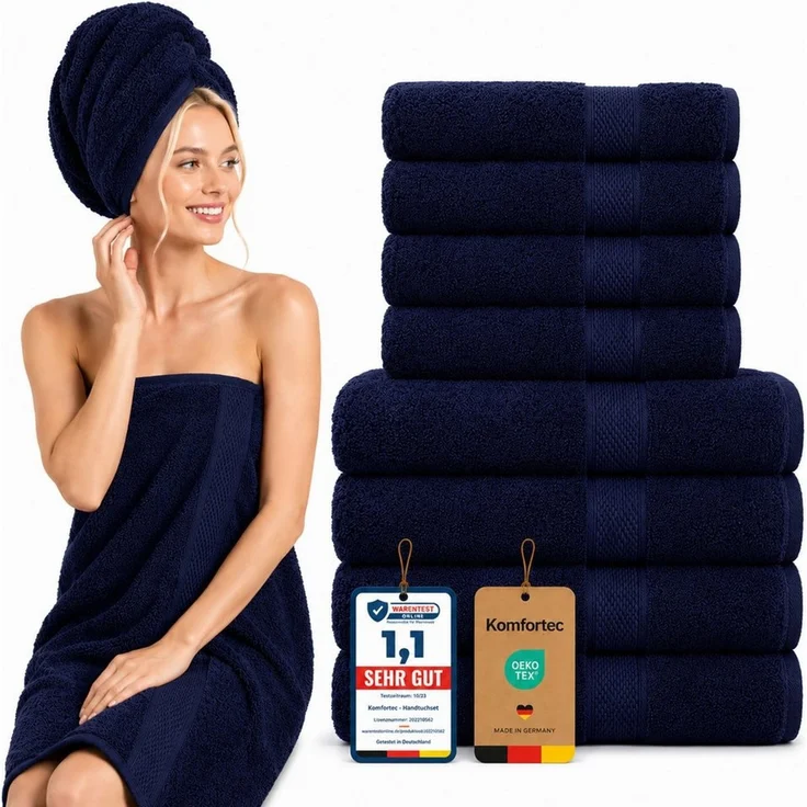 Komfortec Handtuch Set 8x Handtuch & Badetuch Set - 4er 50x100 + 4er 70x140 cm, Frottee (Set, 8-St), 100% Baumwolle, 470 g/m2, mit Bordüre, Weich & Saugstark – Bild 1