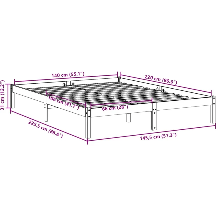 vidaXL Massivholzbett Extra Lang ohne Matratze 140x220 Kiefernholz 852420 – Bild 10