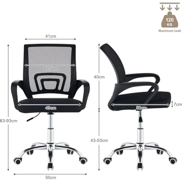 TUKAILAI Bürostuhl Ergonomisch, Schreibtischstuhl aus Netzstoff, Chefsessel mit Lendenwirbelstütze, Armlehne, Höhenverstellbar, 360° Drehbar, Computerstuhl Arbeitsstuhl für Zuhause Büro, Schwarz – Bild 4