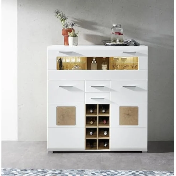 Barschrank >Fun Plus< in weiss matt / Eiche Dekor - 120x129x37 (BxHxT) – Bild 5
