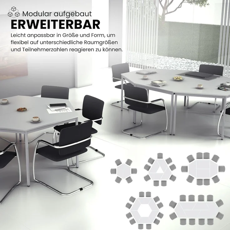 bümö Tisch klein, Multifunktionstisch, 80 x 80 cm in grau - Beistelltisch, Bistrotisch, Esstisch, Pausentisch, Mehrzwecktisch Tischsystem für Warteraum, Pausenraum & Co, VS08-5 – Bild 7