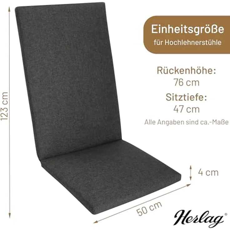 Herlag Hochlehnerauflage Sunny, (1 St), 123x50x4cm Gartenmöbelauflage Wetterfest Waschbar Anthrazit 1 Polster – Bild 4