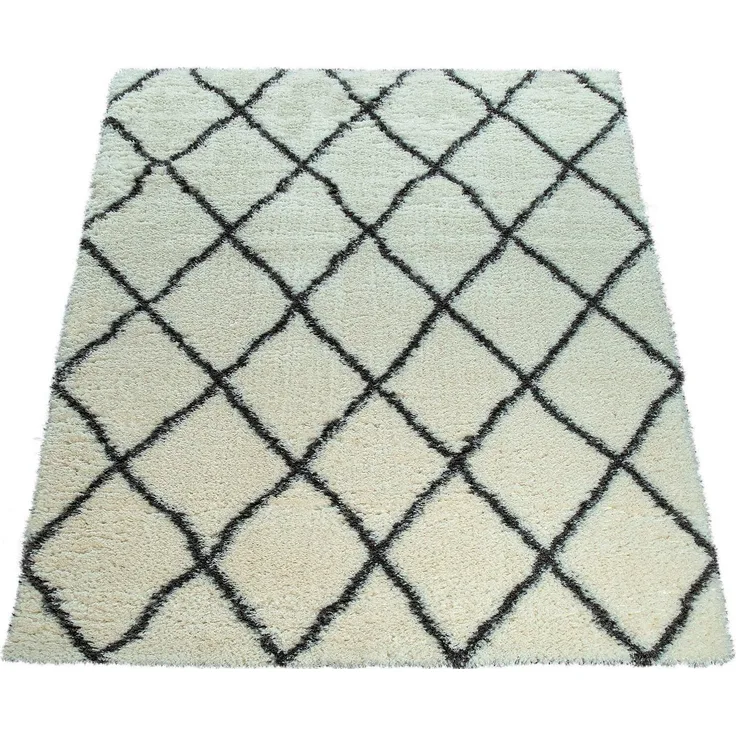 Paco Home Hochflor-Teppich Maghreb 075, rechteckig, Höhe: 54 mm, Rauten Muster, Scandi Design, weich und flauschig