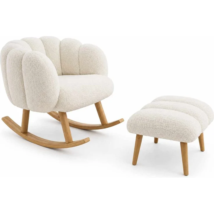 Hanah Home Elegantes Ohrensessel- und Pouf-Set (2-teilig), Weiß, 100% melaminbeschichtet, superweicher Schaumstoff, perfekt für modernes Wohnen – Bild 3
